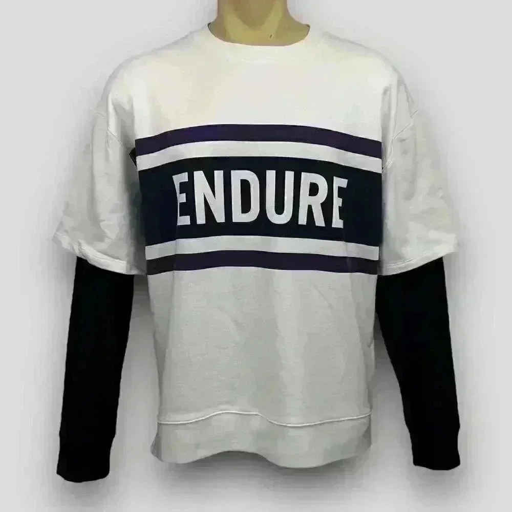 George Mens Graphic Sweatshirt M L XL White Black Purple Crew Neck Layered Look